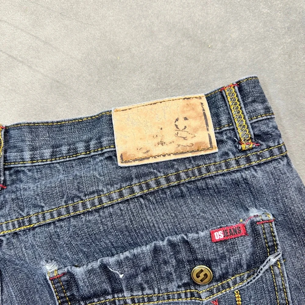 Old Skool Jeans Men 37x32 Dark Wash Embroidered Baggy Y2K Streetwear Excellent